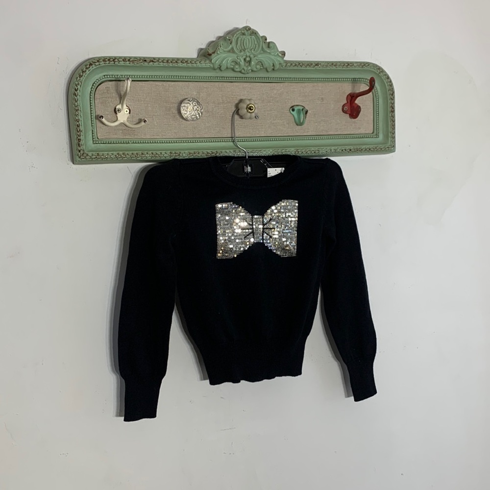 NWT the children’s place black crewneck pull over sweater silver sequin bow  top